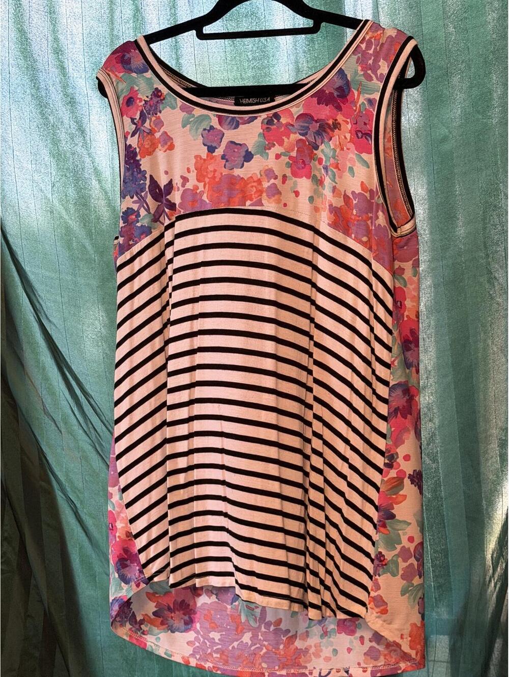 Hemish USA Sleeveless Floral and Striped Tank